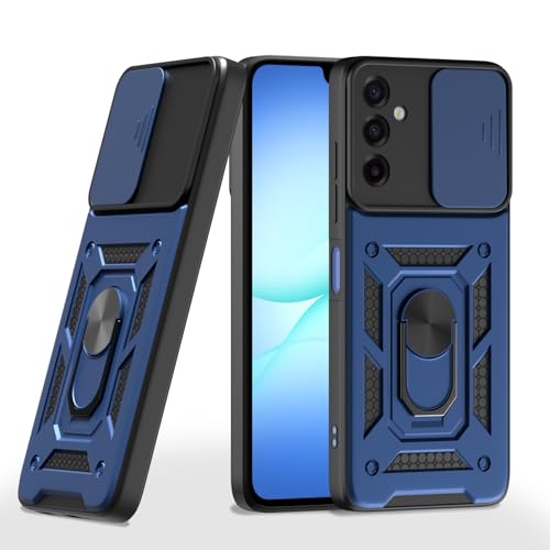 Image of Outlouders Back Cover for Samsung Galaxy M17 5G / A17 5G / F17 5G | D10 Tough Armor 360 Protection Case with Sliding Camera Shield & Ring Holder Stand Bumper Case (Blue)