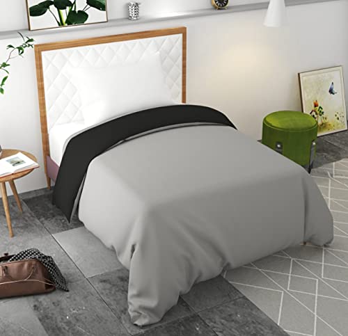 Image of Reversible Plain Glace Cotton Single Bed Quilt Cover /Duvet Cover /Rajai Cover /Blanket Cover with Zipper (60X90 Inches) (Black, Single)