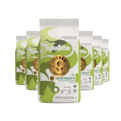 Lavazza ¡Tierra! Organic for Planet Whole Bean Coffee, Light Roast, 100% Arabica, 2.2 lb Bag (Pack of 6)
