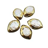5Pcs Oval Keshi Pearl Beads with 24Kgp Gold Plated Edges for DIY Jewelry Making