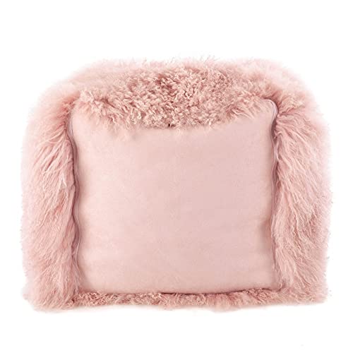 SARO LIFESTYLE PU356.BK Genuine Real Mongolian 100% Wool Lamb Fur Pouf Ottoman, Black, 18" x 18" x 16"