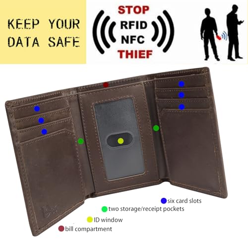 Image of DK86 US Flag Trifold Wallets for Men American Flag Wallet Full Grain Leather Tri-Fold Wallet RFID Blocking (vintage coffee with us flag)