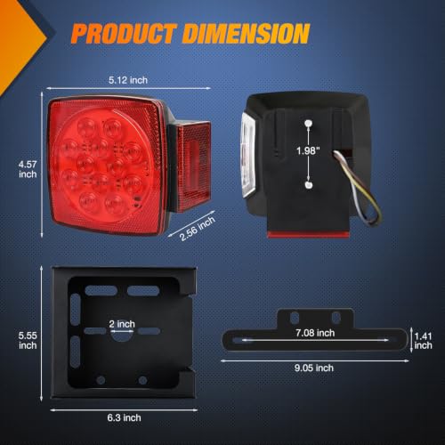 Image of Nilight Square LED Trailer Light Kit 2PCS Stop Turn Tail Side Marker Light