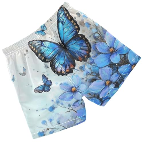 Pigsaly Boys Swim Trunks Blue Flowers Blue Butterfly Boys Board Shorts Swimsuit Swimwear Summer Bathing Suit 3T2