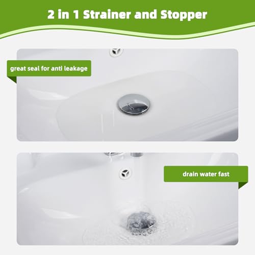 Image of Universal Bathroom Sink Drain Stopper Strainer, 2PCS, Chrome | 2 in 1 Pop Up Sink Stopper for 1.1''~2.36'' Sink Basin Hole, Hair Catcher with Removable Stainless Steel Filter Basket