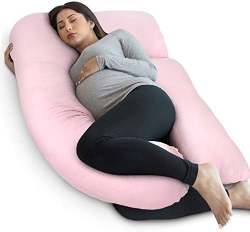 Pharmedoc Pregnancy Pillow, U-Shape Full Body Pillow and Maternity Support - Support for Back, Hips, Legs, Belly for Pregnant Women (Light Pink, Detachable)