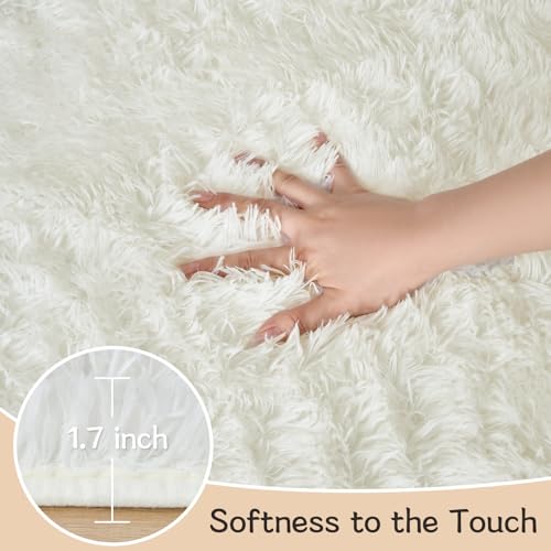 Tapete blanco peludo suave 5x7 para dormitorio miniatura 2
