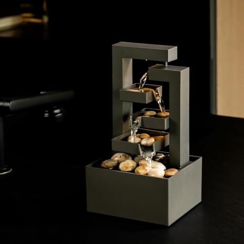 Puulye Desktop Waterfall Fountain Small- 9.65\" Relaxation Tabletop Fountain with Soothing Sound for Office & Home Decor - Desktop Water Fountain Feature with Natural Stones