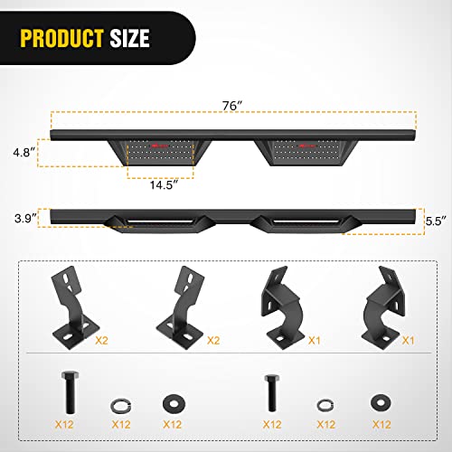 Image of Nilight Running Boards for 2005-2023 Toyota Tacoma Double Cab 4 Full-Size Doors 4 Inch Drop Side Steps Bolt-on Black Powder Coated