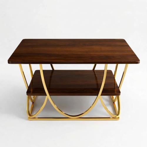 Image of EDEUEQUE Modern Center Table Coffee Table Sofa Side Table for Living Room Cocktail Table End Table with Storage Wooden Tabletop-Marble Print with Metal Frame (Golden Brown)