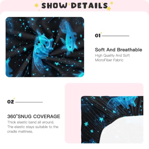 Image of Cartoon Galaxy Axolotl Crib Sheets Soft Breathable Fitted Baby Crib Sheets Mattress Cover for Girls Boys, 52 inch x 28 inch x 9 inch