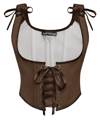 SCARLET DARKNESS Corset Renaissance à lacets sous la poitrine pour femme - Bustier vintage médiéval, marron foncé, 46