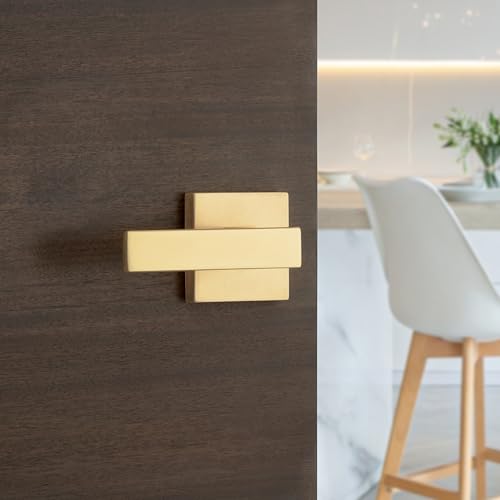 Image of Kwikset Singapore Interior Passage Door Handle, Lever for Closet and Hallway Doors, Reversible Non-Locking Handle Lever, Satin Brass