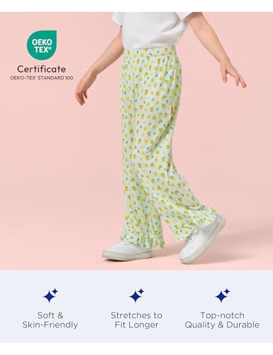 Image of Toddler Girl Pants Soft Bamboo Viscose Casual Ruffle Wide Leg Trousers for Kids with Pockets