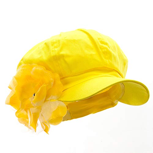 SS/Hat Flower Ribbon Trim Newsboy Cap - Yellow OSFM