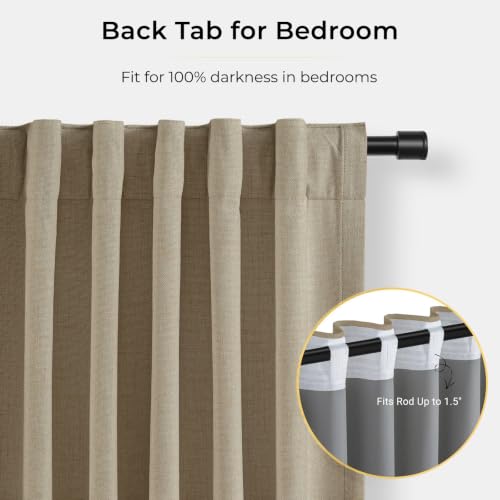 Image of INOVADAY 100% Blackout Curtains for Bedroom, Earthy Beige Black Out Curtains 84 Inch Long, Clip Rings Linen Blackout Drapes, Thermal Insulated Room Darkening for Living Room, 2 Panels - W50xL84