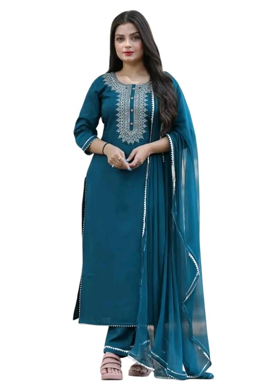nityara Women’s Rayon Embroidered Kurta Pant Dupatta Set, Straight Ethnic Kurta Set for Women, Stylish Indian Suit Set, Comfortable Office Wear Outfit-picture-20