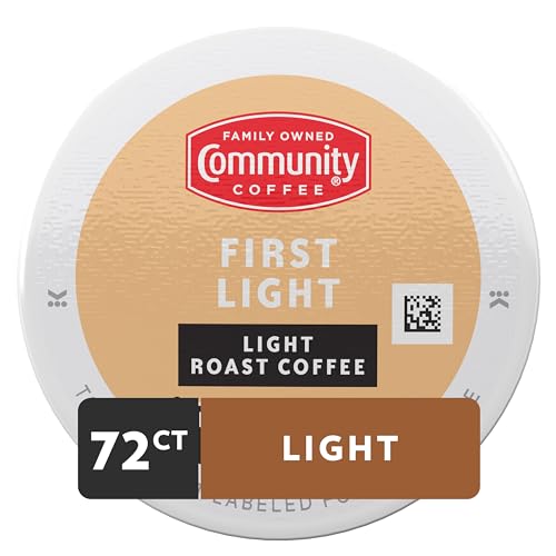 Image of Community Coffee First Light, 72 Keurig Coffee Pods, Light Roast, Compatible with all K-Cup Brewers, 12 Count (Pack of 6)