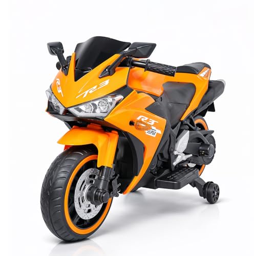 Image of Alstoy Ninja Ride-On Bike for Kids | 12V Rechargeable Battery Electric Toy Bike | Bluetooth Music | 35kg Capacity | Ages 3-8 Boys & Girls | BIS /ISI Approved | 6-Month Warranty | Large | Orange