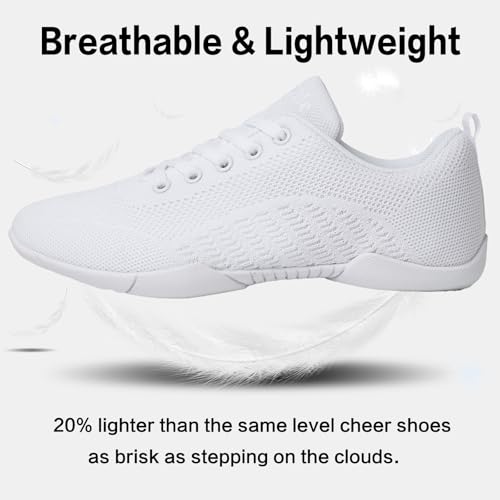 Image of Cheer Shoes for Youth Girls White Cheerleading Athletic Dance Shoes Tennis Sneakers for Competition Sport Training