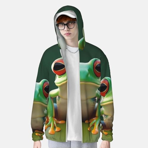 Men's UPF 50+ Sun Protection Hoodie Green Funny Frog Long Sleeve Sun Shirts Full Zip Light Fishing Jacket4