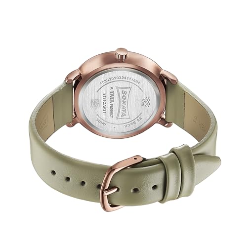 Image of Sonata Sleek Silver Dial Leather Strap Analog Watch for Women-8191QL01