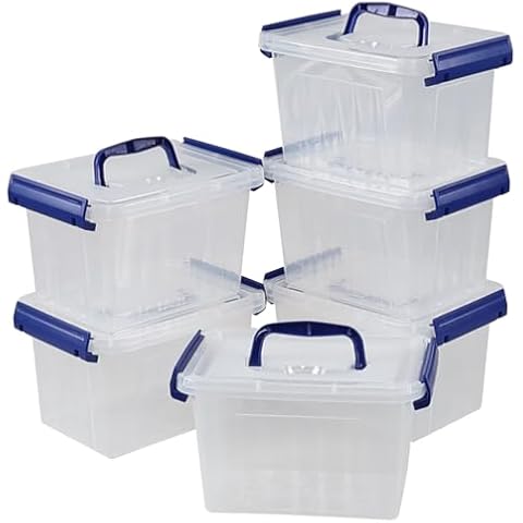 Parlynies 3 Quarts Plastic Storage Container Bin with Latching Lid, Small Storage Bin Tote Stackable and Nestable Organizing Box, Pack of 6 Cover