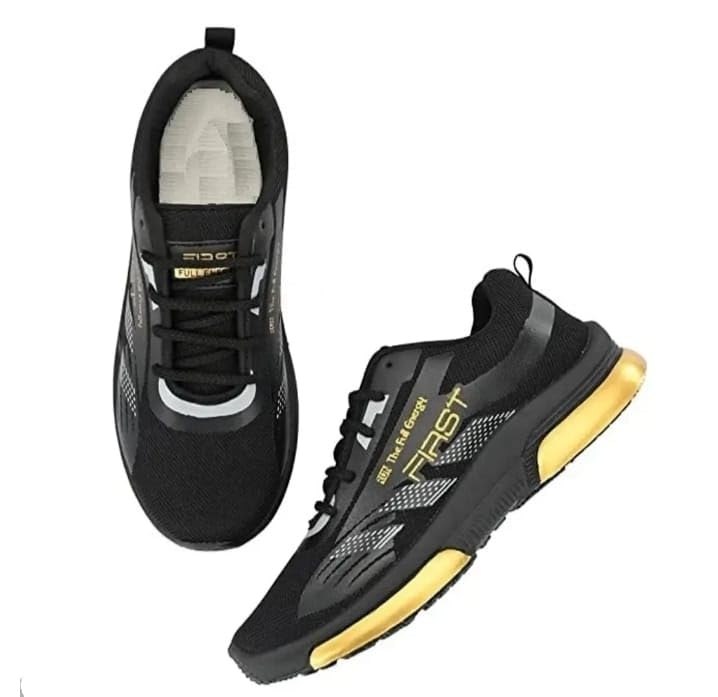 AMFEET Men's Running Sports Shoes Comfortable Sneaker Shoes for Men (Golden Black, UK Footwear Size System, Adult, Men, Numeric, Wide, 8) 2