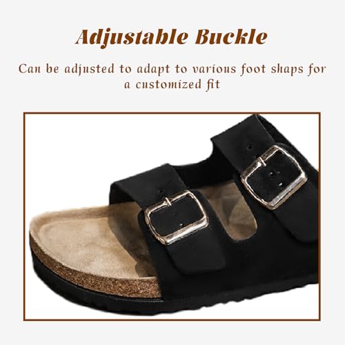 Cork Footbed Slide Sandals for Women Men with Arch Support, Adjustable Buckle, Genuine Leather Comfortable Summer Outdoor Beach Sandal3