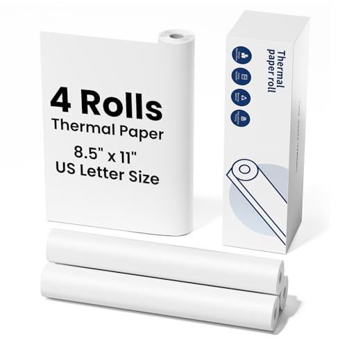 Image of Thermal Paper 8.5 inch x 11 inch US Letter Size, 4 Rolls Quick-Dry Thermal Printer Paper, Compatible with A285M A282M A281M M835 M834 M832 Portable Printer
