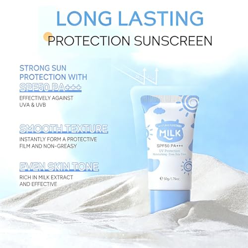 Sunscreen for Face SPF 50, Milk Moisturizing Sun screen for Women, Even Skin Tone, Light Texture, Non-Greasy Daily Sunscreen for Face & Body, 50g - Image 4