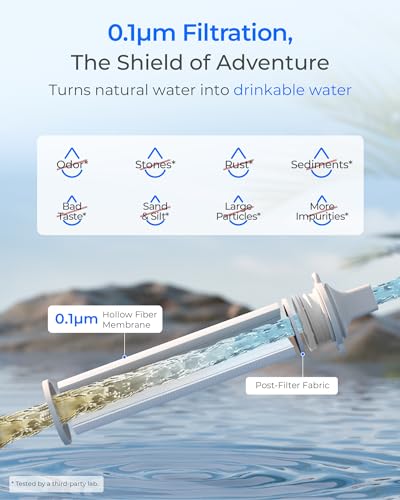 Image of Waterdrop Water Filter Straw with Gravity Water Bag, Portable Camping Filtration System, Drinking Water Purifier for Emergency Hiking Travel Backpacking