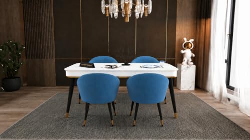 Image of WOODEN SPACE Majestic 4 Seater Wooden Dining Table Set | Urban Marble Top Dining Table with Chairs for Dining Room & Kitchen (Modern Classic Blue) (54 x 36 x 30 inch)