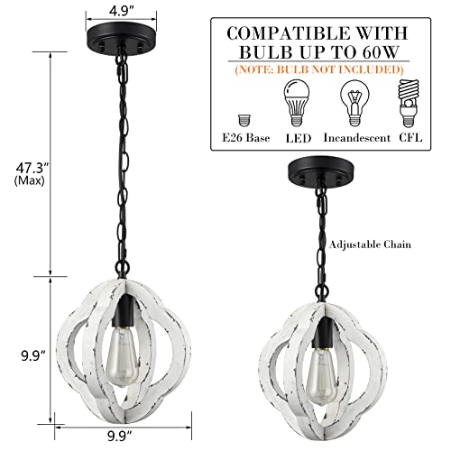 Samteen M5312DU-W Farmhouse Wooden Pendant Light Distressed White Wood Chandelier 1-Light Modern Wooden Pendant Light Fixtures thumb #4