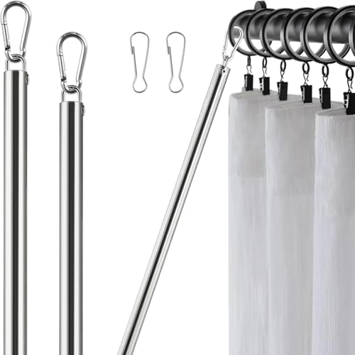 Curtain Pull Wand Drapery Pull Rod for Curtains 2 Pack Adjustable 31inch to 46inch Extra Long Made of Stainless Steel Material Sponge Handle Silver
