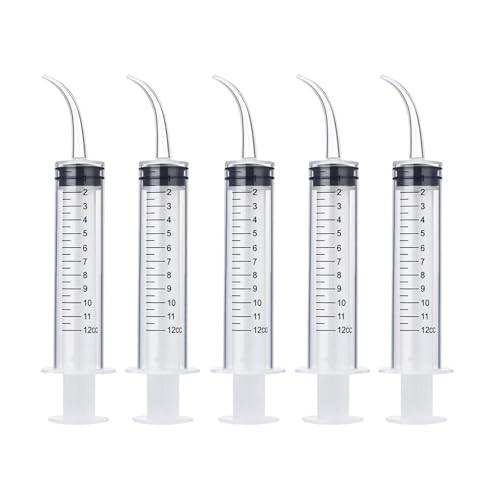 5 Stück Zahnspritze mit gebogener Spitze 12ml - Gebogene Munddusche & Spülspritze für Die Zahnpflege, Heimtiere Pflege, Kleberfüllung