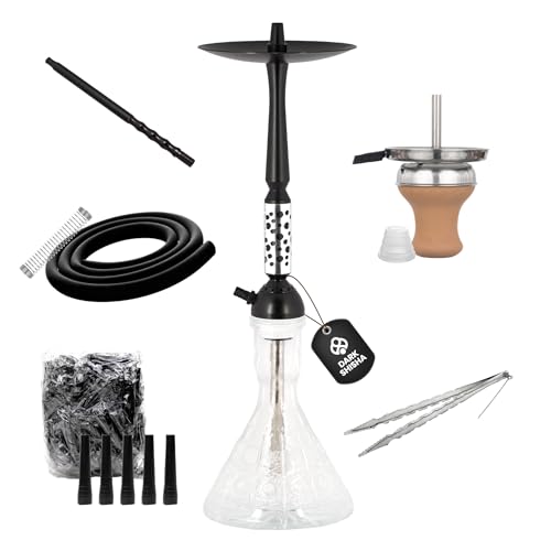 Chicha Dark Shisha Vortex 60 cm + 100 Embouts Jetables Noirs | Chicha en Aluminium Noir avec Foyer en Terre Cuite, Cheminée en Métal et Accessoires Complets