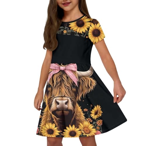 Kids Summer Dresses 2-14 Short Sleeve Dress for Girls Midi Length Palywear Dresses4