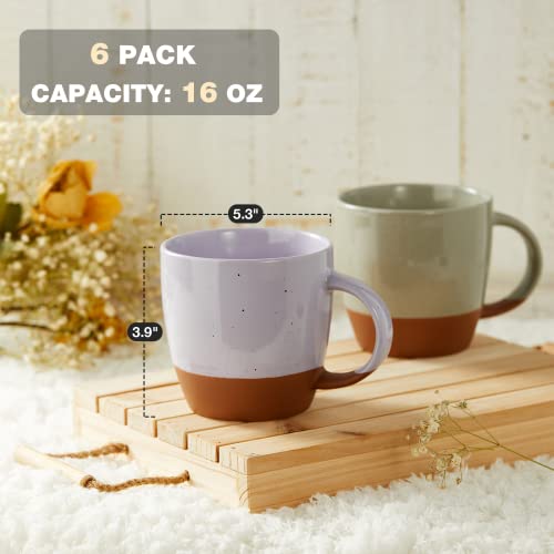 Ceramic Coffee Mugs Set Of 6, Gencywe 16Oz Coffee Cups With Handle, Large Latte Mug, Big Mug For Women, Men, Great For Tea, Cocoa Or Hot Chocolate, Microwave Safe, Modern, Unique Style For Any Kitchen #TOP1