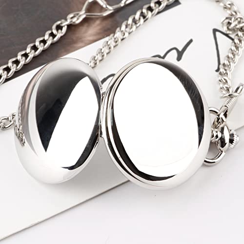 Image of Mens Pocket Watch Skeleton Mechanical Hand Winding Half Hunter Silver Black Golden Case Roman Numerals with Gift Box