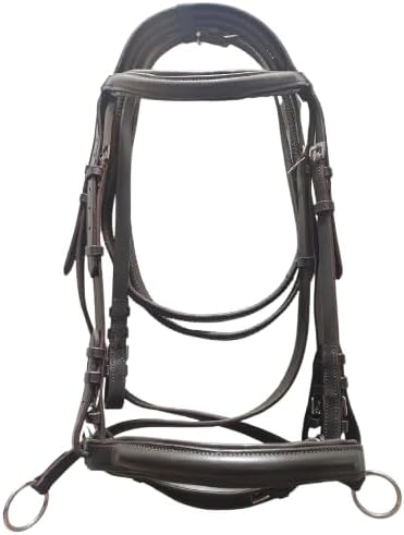 Leather English Bridle Cowhide Genuine Headstall Reins Horse Crossover Crossunder Raised Fancy Stitched Laced All Purpose Jumping Dressage Rubber Crystal Adjustable Browband Size:Full-Cob, M37