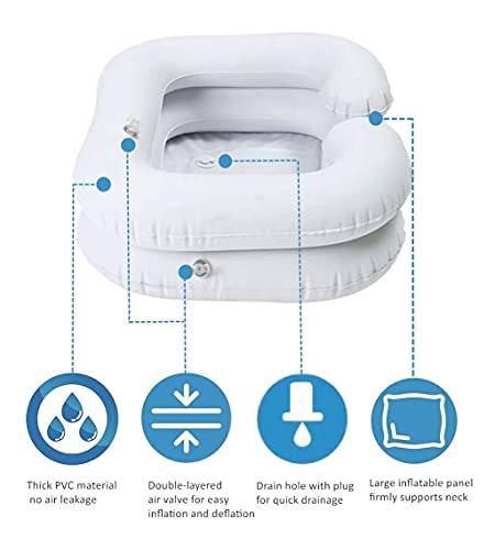 Inflatable Shampoo Basin For Bedside, Shampoo Tub For Locs, Portable Shampoo Bowl For Elderly, Disabled, Pregnant, Injured, Bedridden, Handicapped, Hair Washing Tray For Sink At Home (White) #TOP5