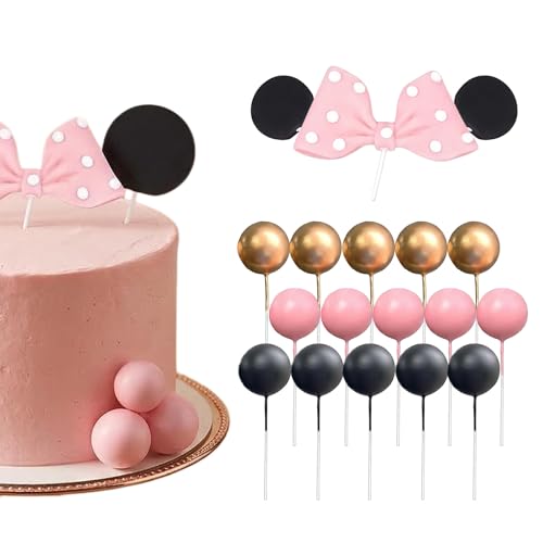 Decoração de aniversário Minnie – decoração Minnie aniversário para bolo, orelha Minnie e acessórios de decoração de bolo para aniversário de menina e festa de bebé
