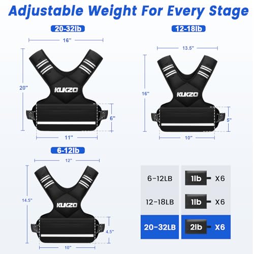 Image of Adjustable Weighted Vest Women /Men, 6-12lb /12-18lb /20-32lb Weight Vest with 6 Ironsand Weights for Strength Training Rucking Running Walking Fitness Workout