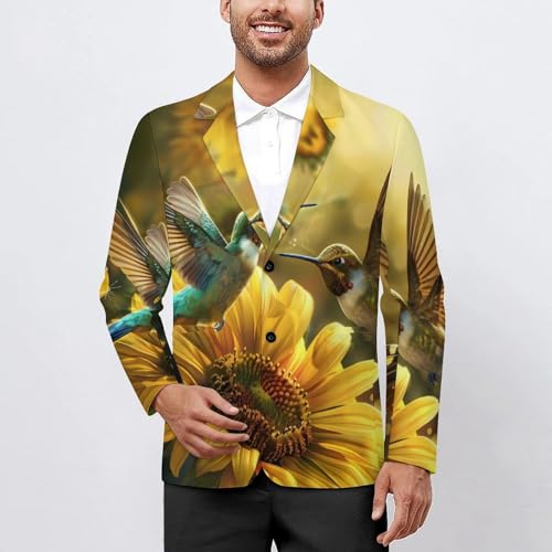 Sunflower Hummingbirds Men's Suits Dress Business Formal Suit Print Jackets Coat For Wedding Party2