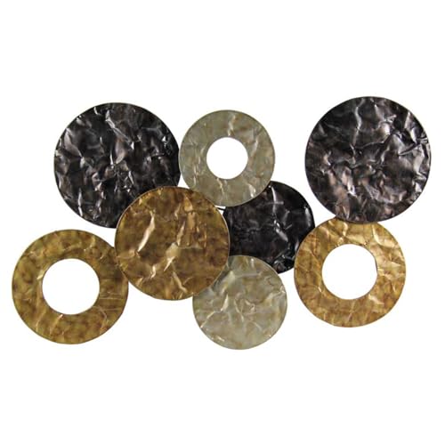 Printerland Quadro in Metallo Dischi Cerchi Scultura da parete Decorazione Muro moderno murale shabby industrial complemento arredo soggiorno salotto camera da letto cucina ufficio (1)