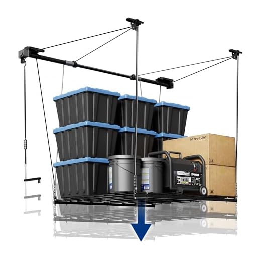 FLEXIMOUNTS GL1 Overhead Garage Lifting Storage Rack, 4x4 Ft Heavy-Duty Metal Garage Ceiling Rack, Adjustable Organization System, 300lbs Weight, Black