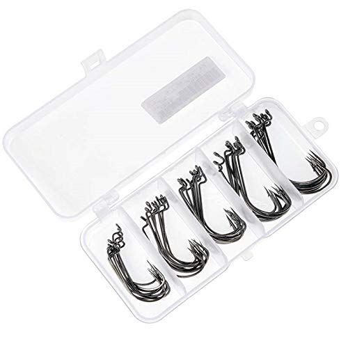 L-MEIQUN,50pcs/Pack 5 Style Sea Fishing Box Mustad Offset Hook 2# 1# 1/0# 2/0# 3/0# Carp Snap Fishing Big Hooks Tackles Fish Hook Sets