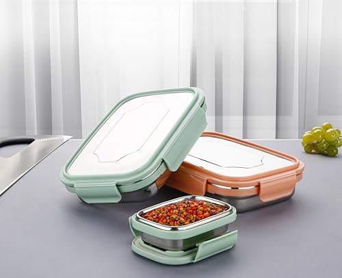 Image of Attro E-lite Stainless Steel Lunch Box with Small Container Sleek & Compact Food Grade Ideal for Office, School, Picnic & Outdoor - 800ml+180ml Peach