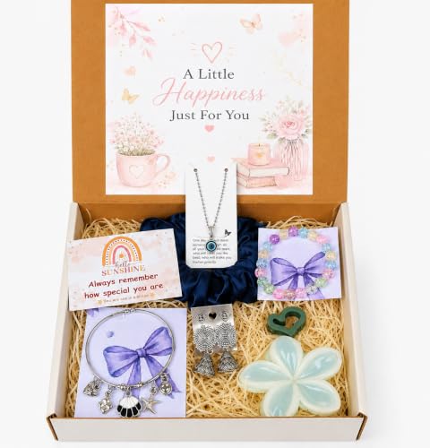 Image of Mei & More Birthday Gift Combo for Girls & Women - Scrunchie, Bow Hair Claw, Flower Clip, Beaded Charm Bracelet & Korean Pearl Earrings | 8-Piece Fashion Jewelry & Hair Accessory Gift Set for Women & Girls, Random Colours & Designs